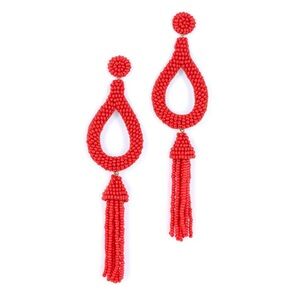 Anthropologie Beaded Tassel Red Earrings